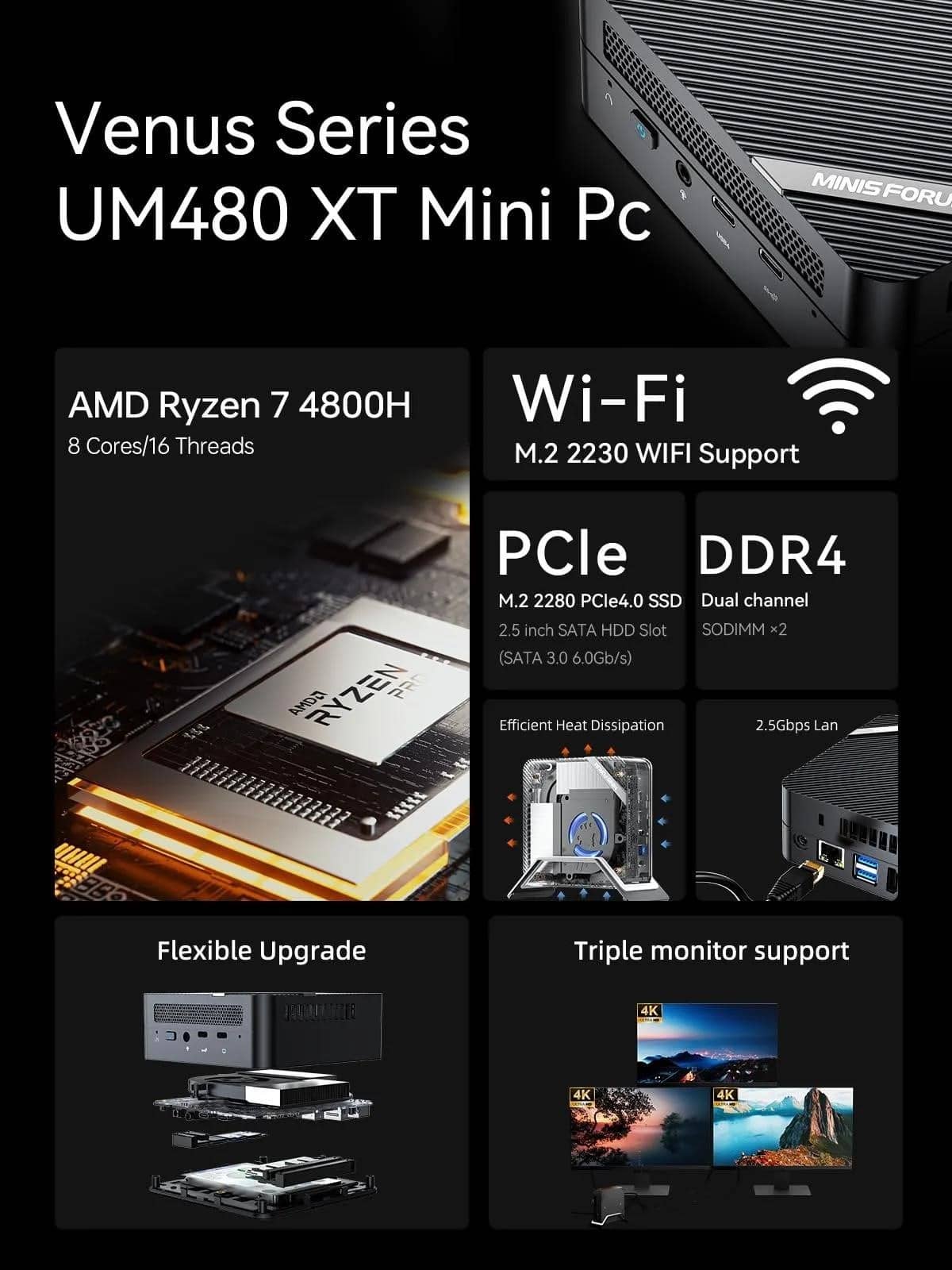 MINISFORUM UM560 XT Міні-ПК AMD Ryzen 5 5600H Ігровий настільний