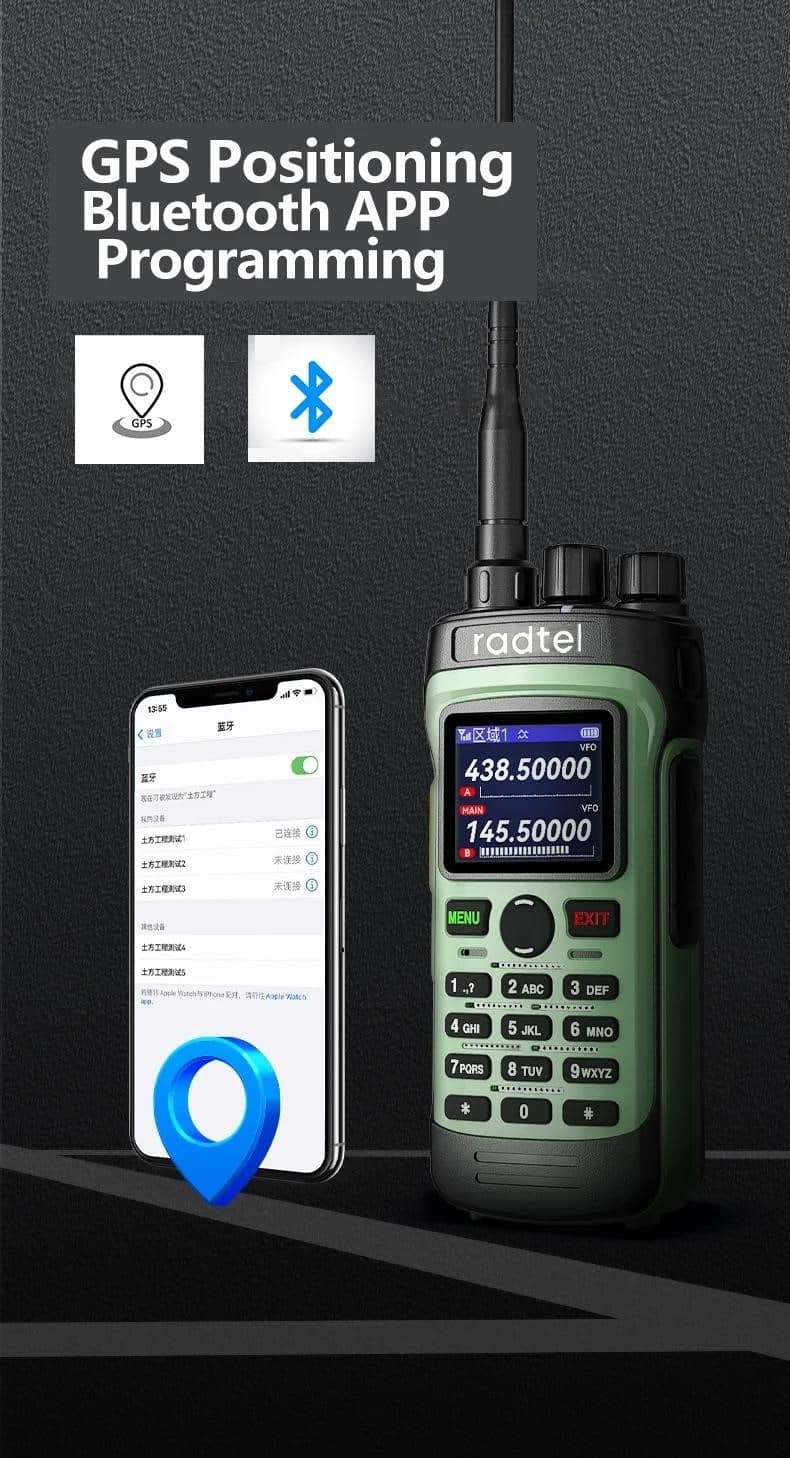 Radtel RT-330 Gps Bluetooth App Програмування Аматорське радіо Потужність  10 Вт Повний діапазон 136-520 МГц TX RX Прийом авіаційної частоти NOAA