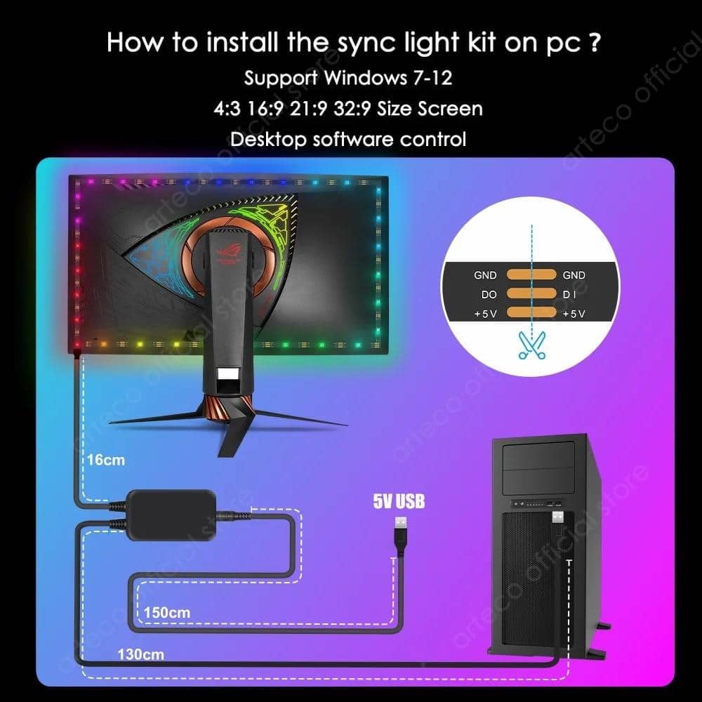 Smart RGB Led Tape ПК Ambient Led Backlight Strips For Windows Монітор ...