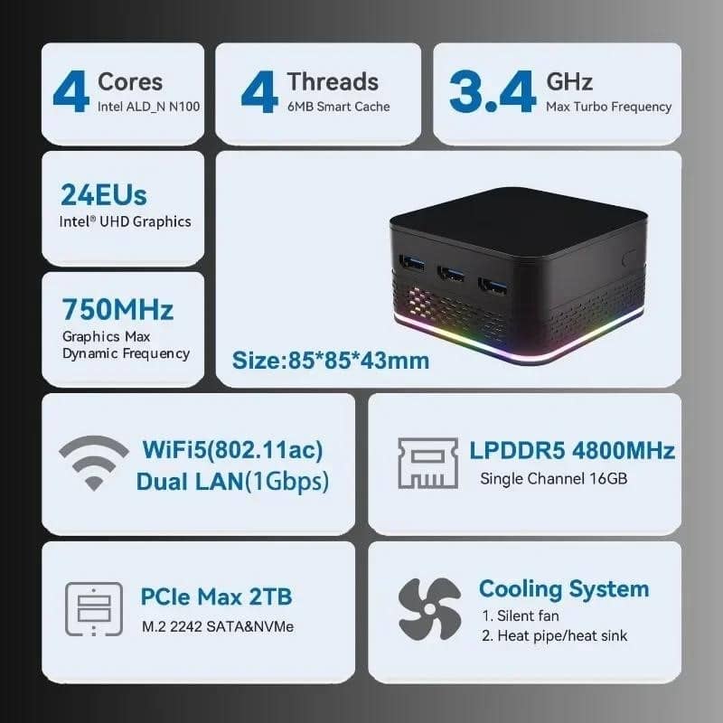 Міні-ПК T9 Plus Intel Alder Lake N100 8 ГБ/16 ГБ DDR5 256/512 ГБ/1