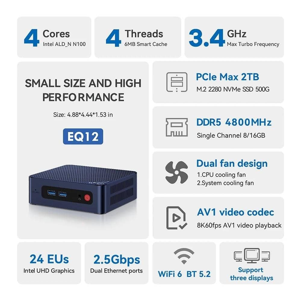 Beelink EQ12 Mini PC 12-го покоління Intel Alder Lake N100 16GB